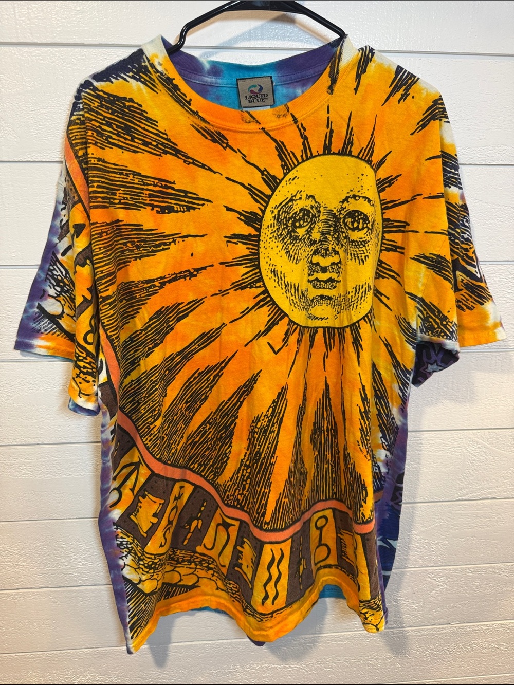 Liquid Blue Adult Yellow Tie-Dye Sun Graphic Tee- LARGE